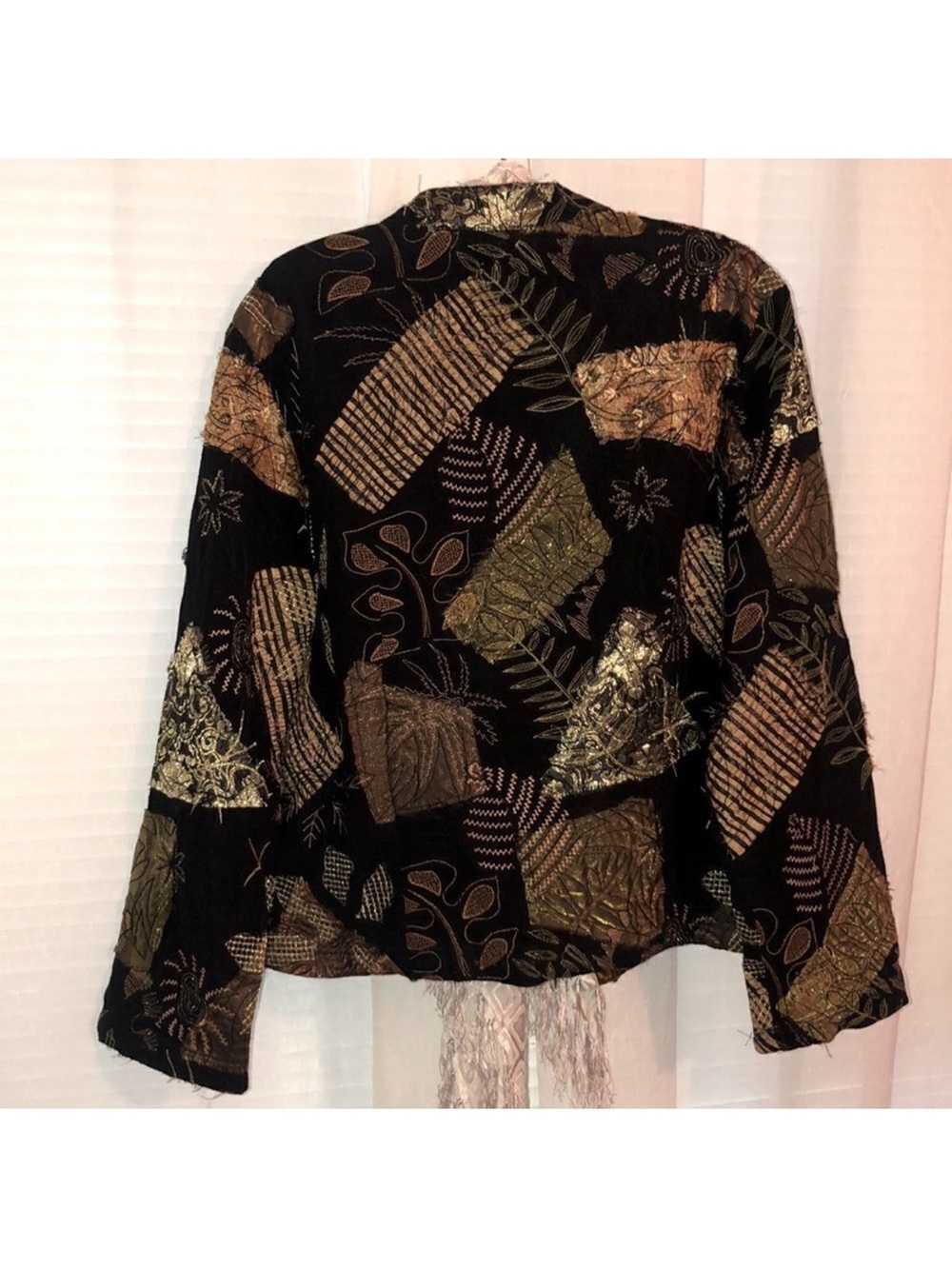 Chico’s L Black Green Gold Patchwork Embroidered Light Full Zip Jacket - Picture 2 of 15